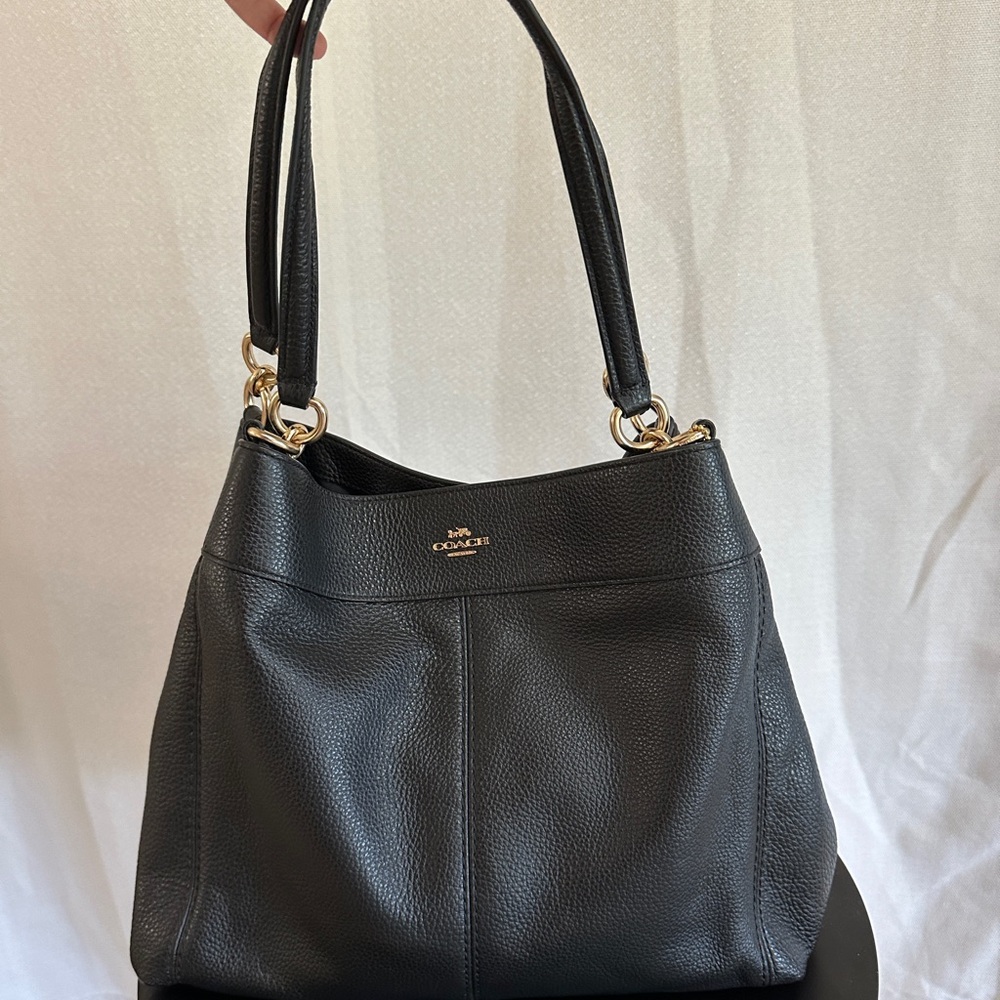 LIKE NEW ! Authentic Coach Large Lexy Pebble Leather Shoulder Bag Gunmetal - Picture 2 of 11
